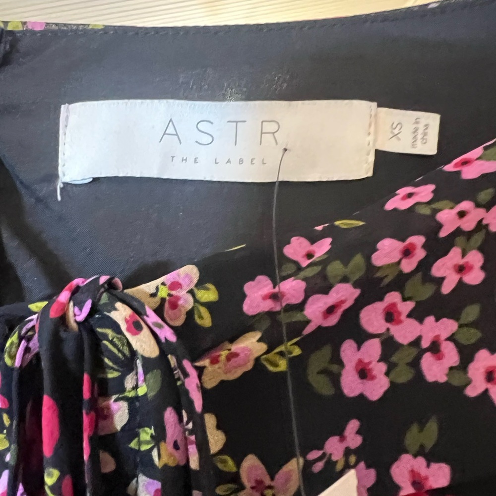 Astr Floral Midi Dress in Black with Pink & Green Accents - Picture 5 of 7